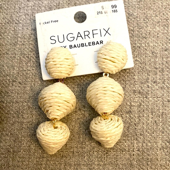 Sugarfix by BaubleBar. NWT textile fiber wrapped dangle pierced. earrings white - Picture 1 of 5